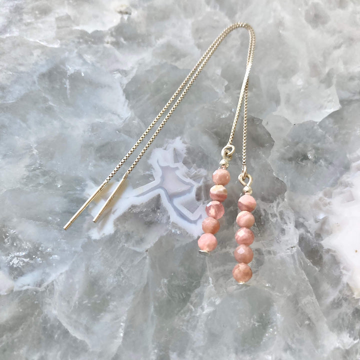 Rhodonite Thread Crystal Earrings