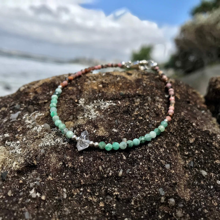 Rhodonite, Emerald & Herkimer Diamond healing crystal Bracelet