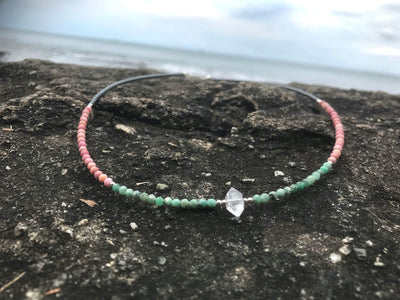 Rhodonite Emerald and Herkimer Necklace