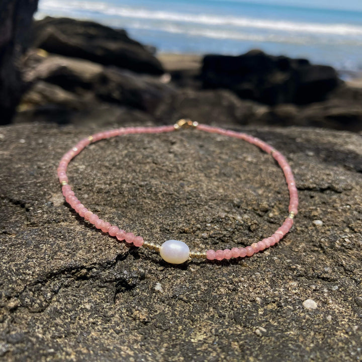 Rhodonite & Pearl Gold Necklace