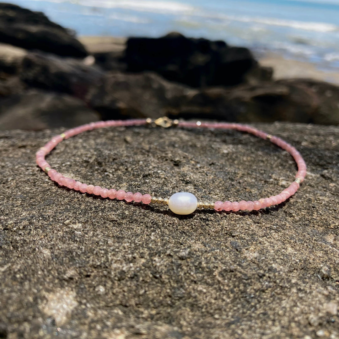 Rhodonite & Pearl Gold Necklace for women