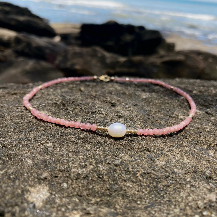 Rhodonite & Pearl Gold Necklace for women