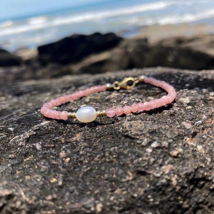 Rhodonite & pearl Gold Crystal Bracelet