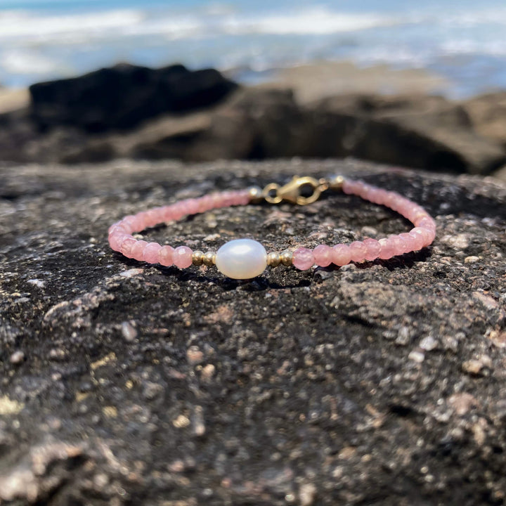 Rhodonite & pearl Gold Healing Bracelet