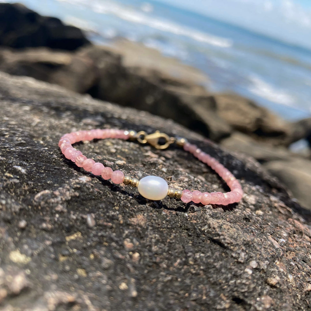 Rhodonite & pearl Gold Womens Bracelet