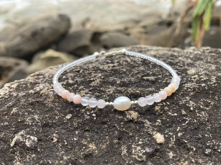 Pink Opal, Rose Quartz & Pearl Anklet