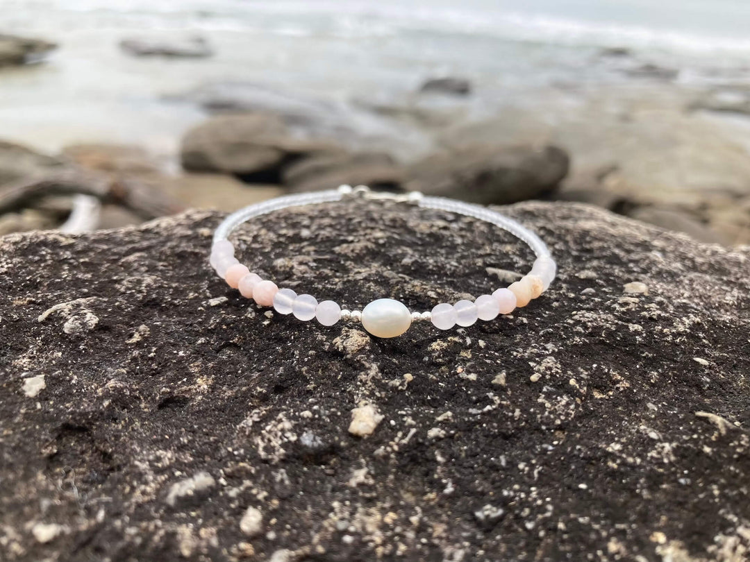 Pink Opal, Rose Quartz & Pearl Anklet for comfort