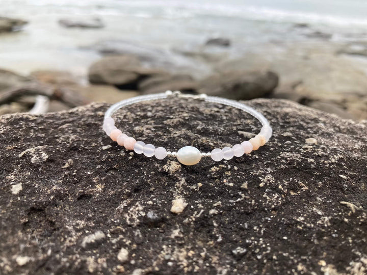 Pink Opal, Rose Quartz & Pearl Anklet for comfort