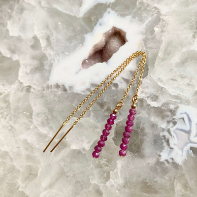 Ruby And Gold Thread Earrings for women