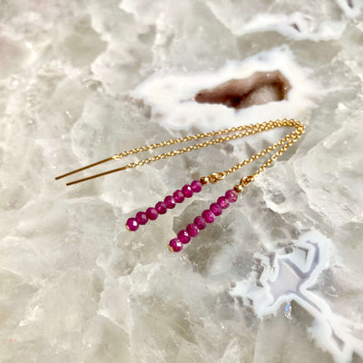 Ruby And Gold Thread Healing Crystal Earrings