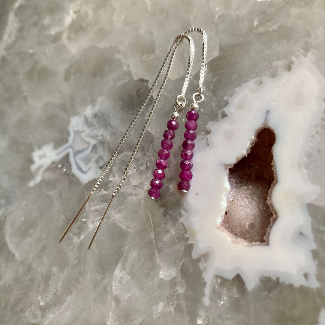 Ruby thread earrings for healing