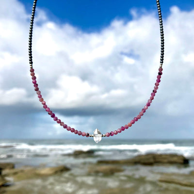 Ruby & Herkimer Diamond  Crystal Necklace
