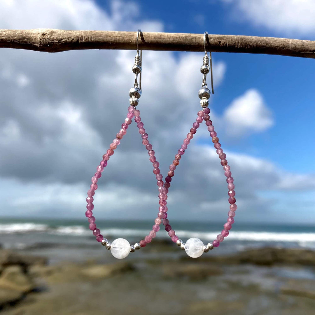 Ruby & moonstone earrings for ladies