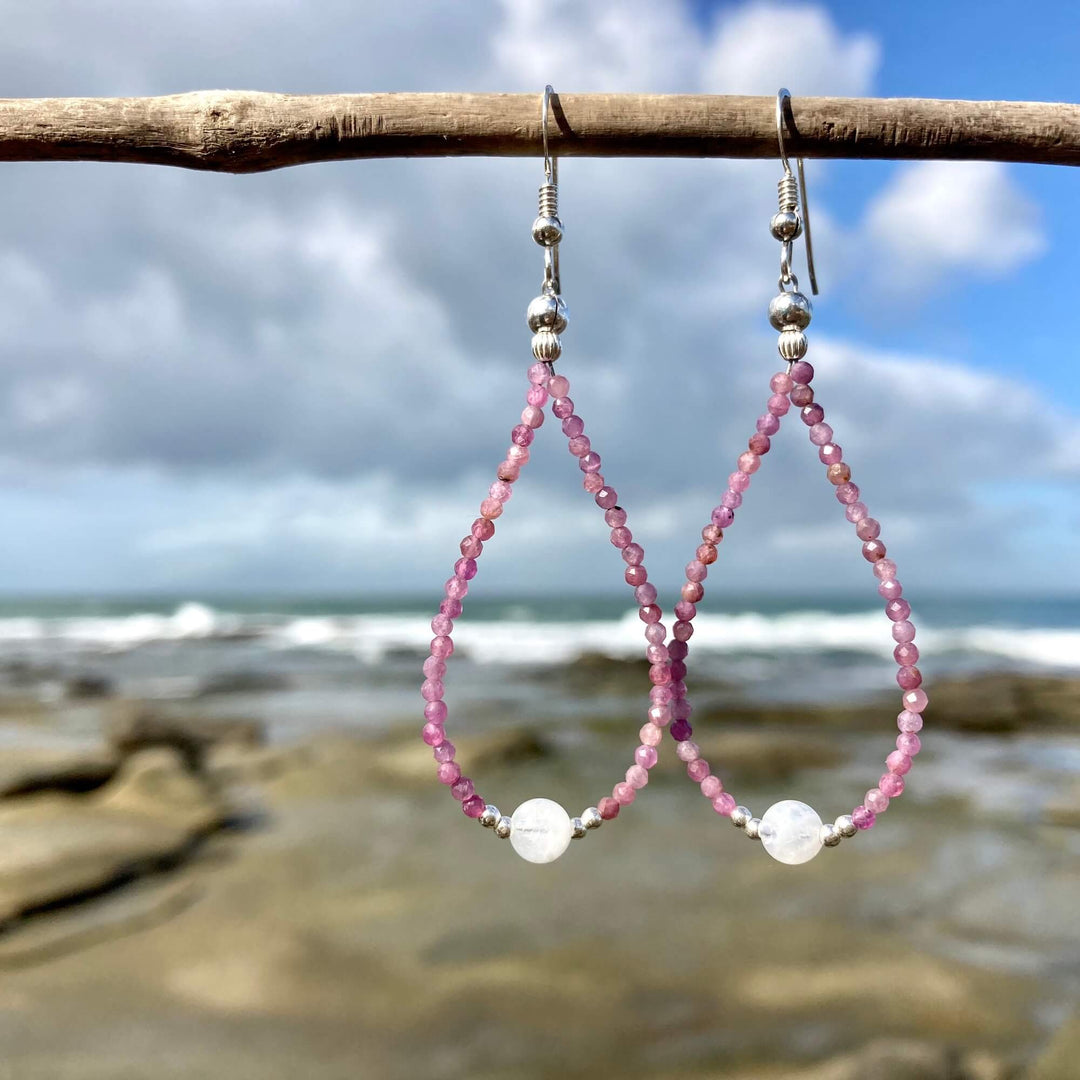 Ruby & moonstone earrings for ladies