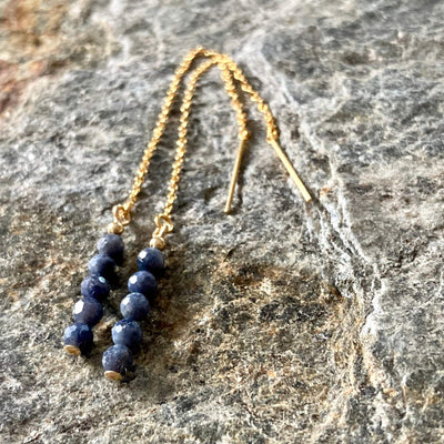 Sapphire and Gold Thread Earrings