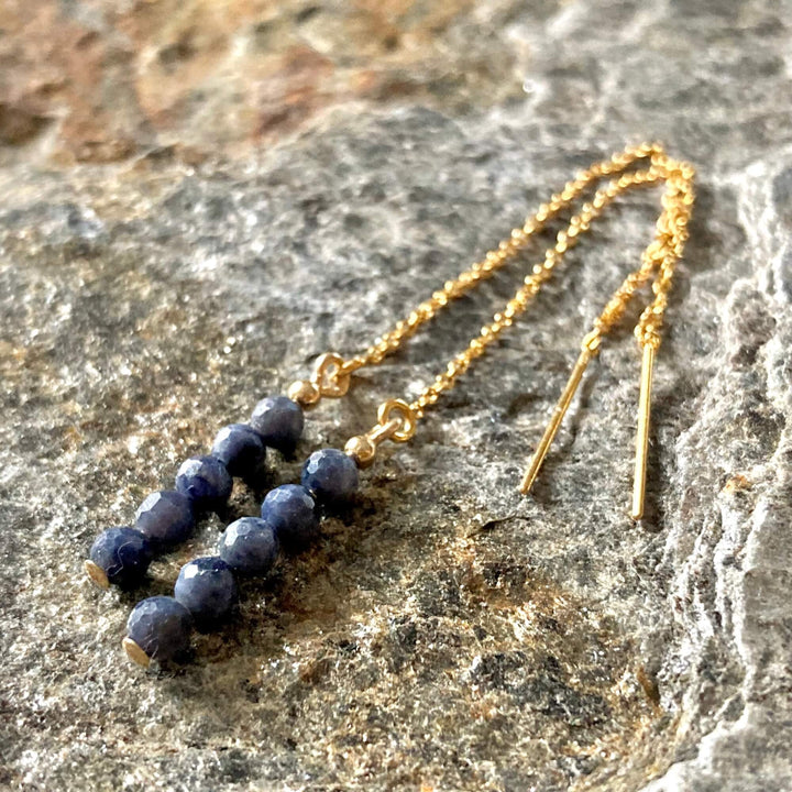 Sapphire and Gold Thread Earrings for healing