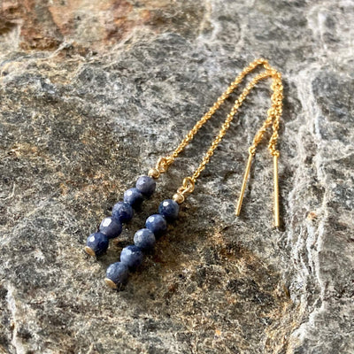 Sapphire and Gold Thread Crystal Earrings