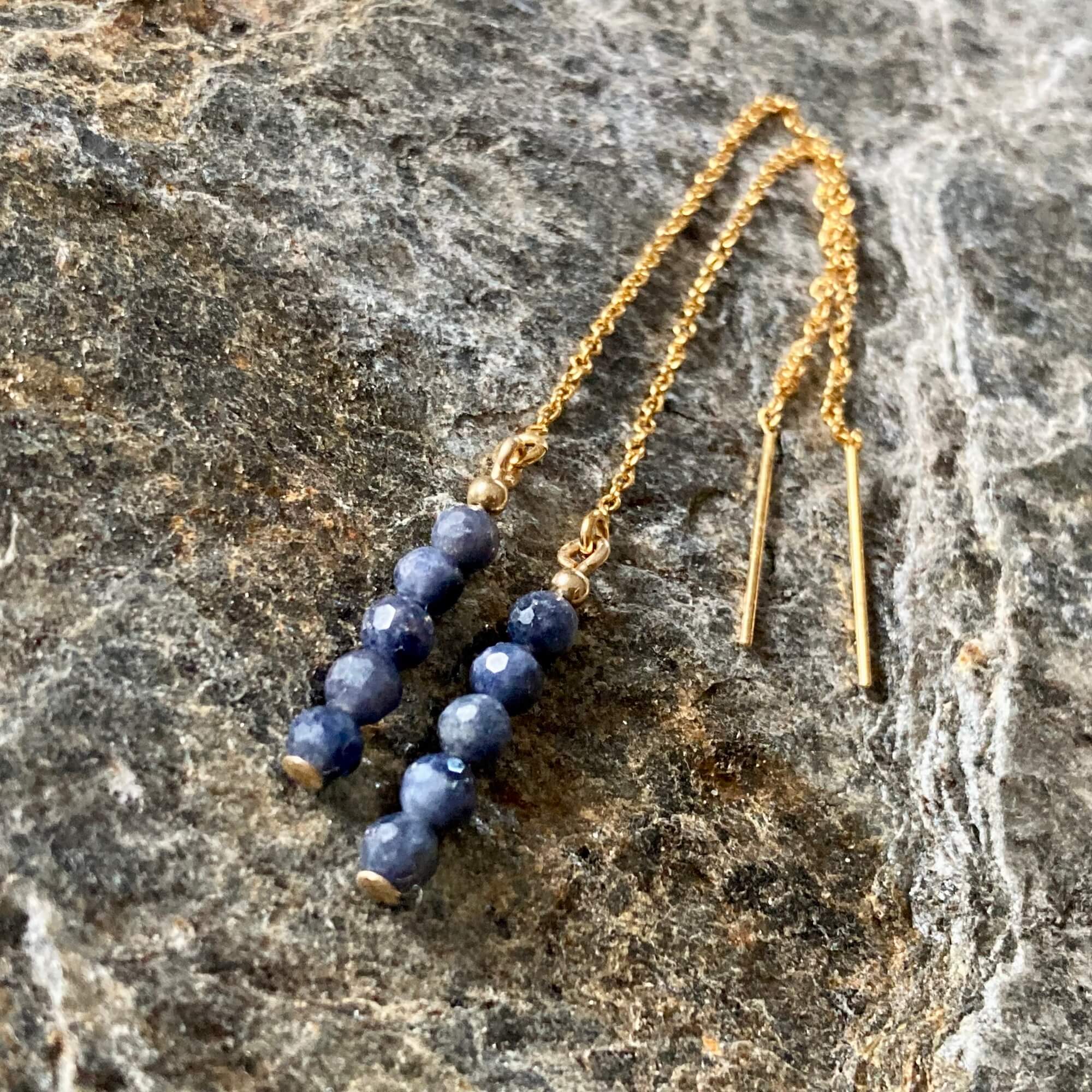 Sapphire Gold Thread Earrings - House Of Aloha – House of Aloha