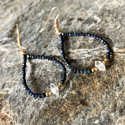 Sapphire and Herkimer Diamond Gold Crystal Earrings