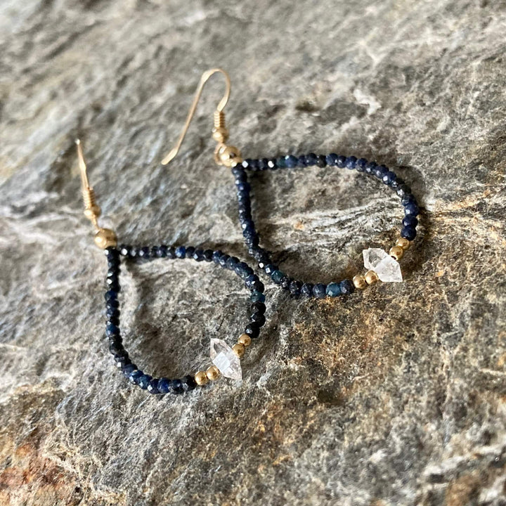 Sapphire and Herkimer Diamond Healing Gold Earrings