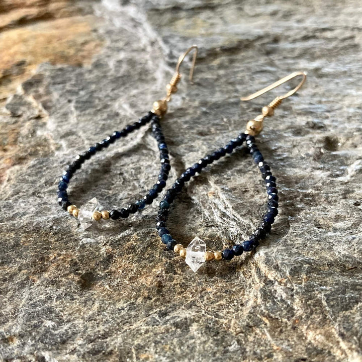 Sapphire and Herkimer Diamond Gold healing ladiesEarrings