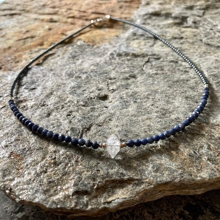 Sapphire and Herkimer Diamond Necklace for healing