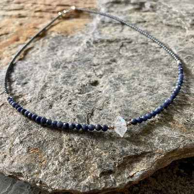 Sapphire and Herkimer Diamond Necklace for ladies