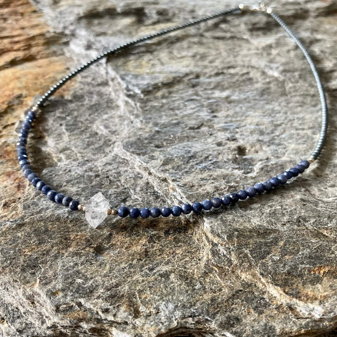 Sapphire and Herkimer Diamond ladies Necklace