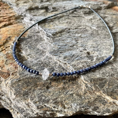 Sapphire and Herkimer Diamond ladies crystal Necklace
