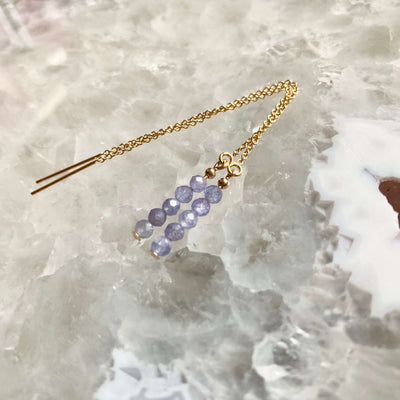 Tanzanite And Gold Thread Earrings