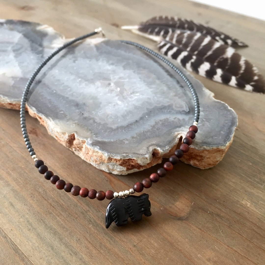 The Wolf Black Onyx and Red Tigers Eye Kids Necklace