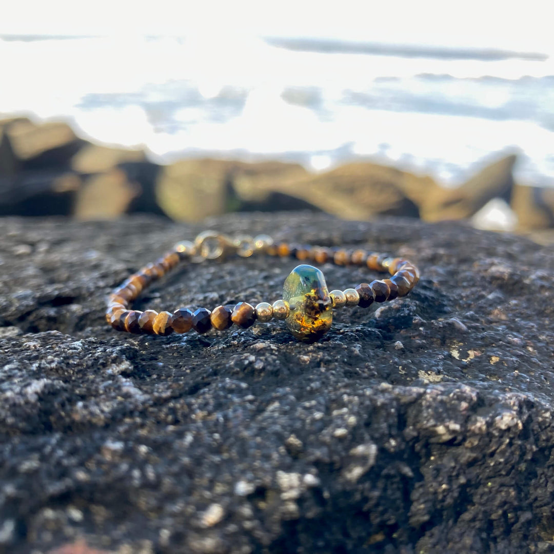 Tigers Eye & Amber Gold Bracelet for protection