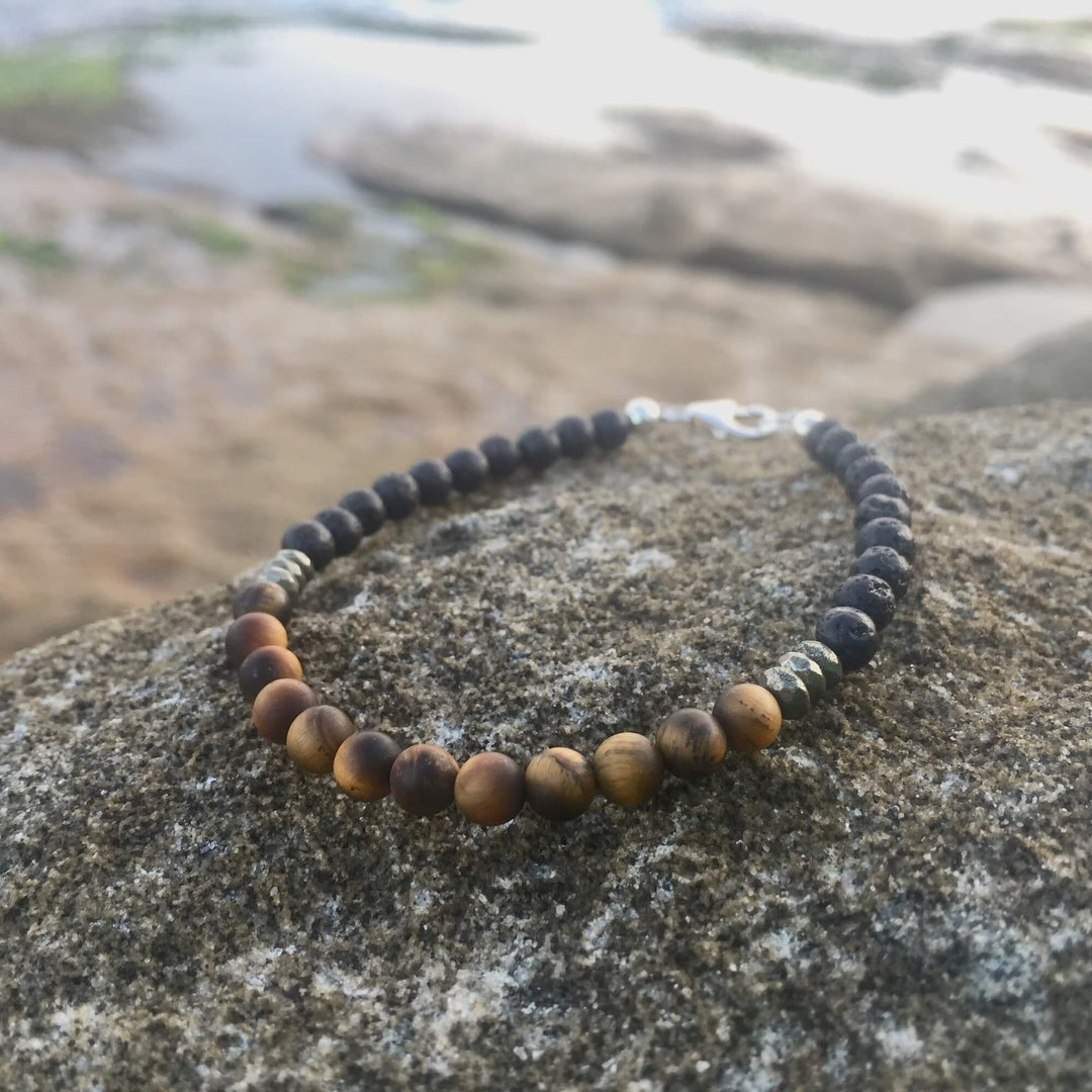 Tigers Eye & Pyrite Lava Rock Bracelet