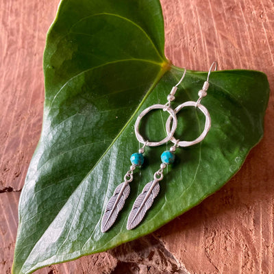 Turquoise & Feather crystal Earrings