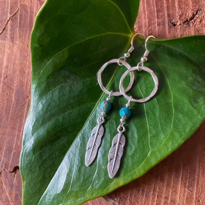 Turquoise & Feather ladies Earrings