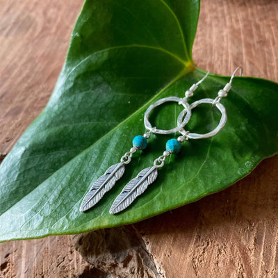 Turquoise & Feather healing Earrings