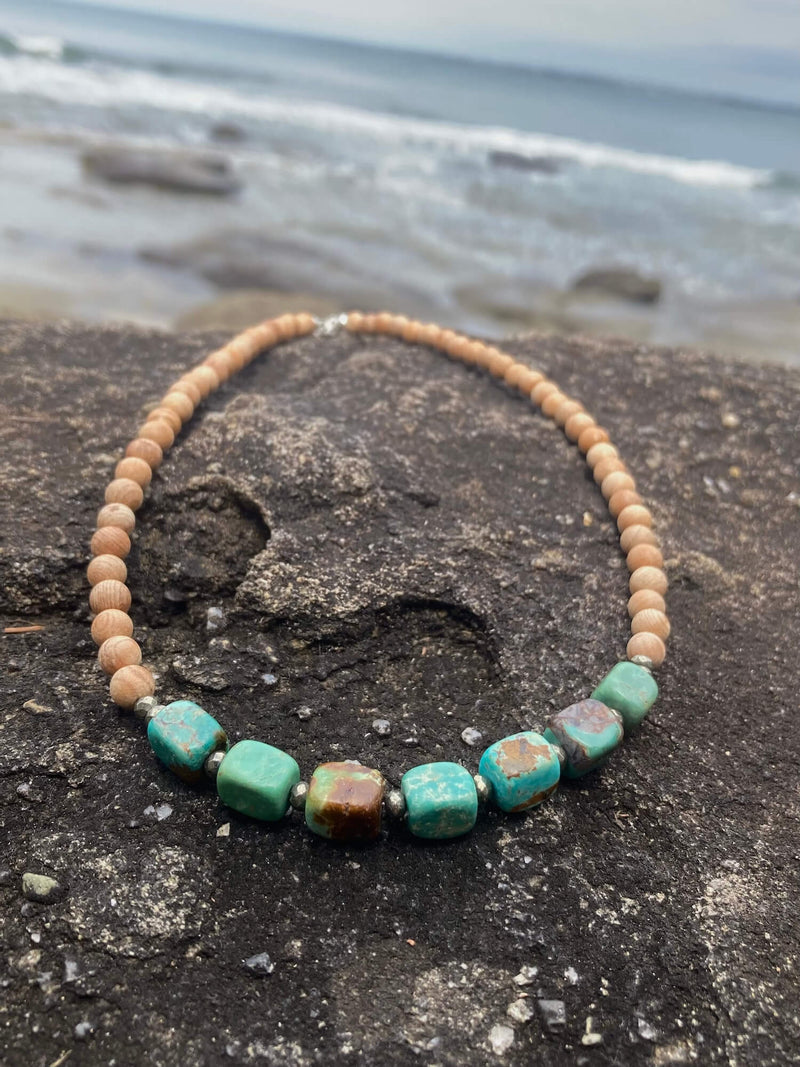 Turquoise Pyrite & Wood Necklace for healing