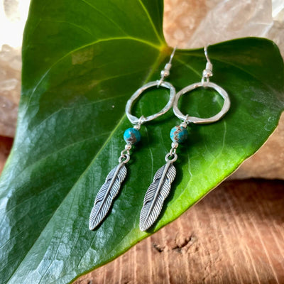Turquoise crystal & Feather Earrings
