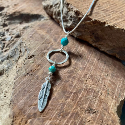 Turquoise crystal & Feather Necklace