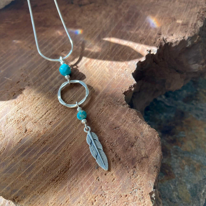 Turquoise & Feather healing crystal Necklace