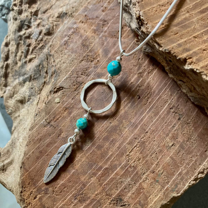 Turquoise & Feather healing unisex Necklace