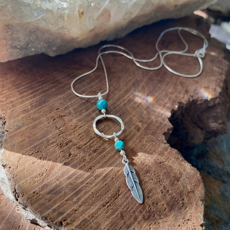 Turquoise & Feather crystal Necklace