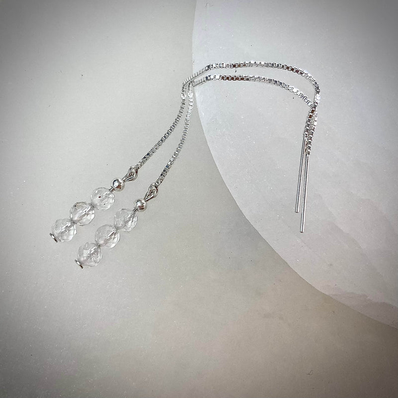 White topaz crystal thread earrings