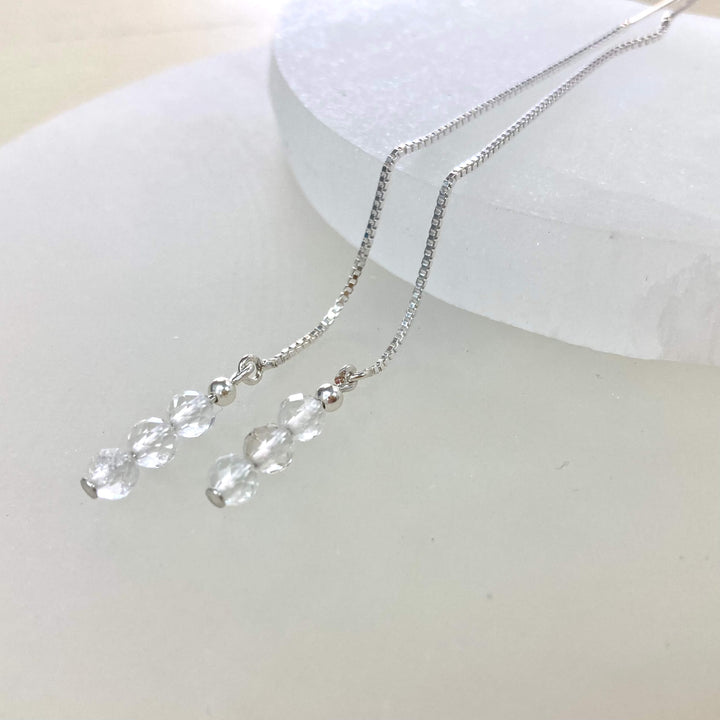 White topaz crystal thread earrings