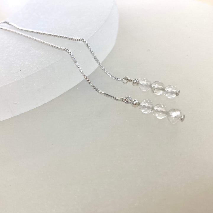 White topaz crystal thread earrings for women