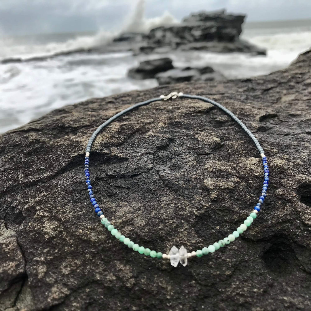 Wome's Crystal healing healing Lapis Lazuli, Emerald & Herkimer Diamond Necklace