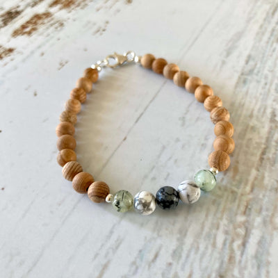 Wooden anxiety healing crystal bracelet