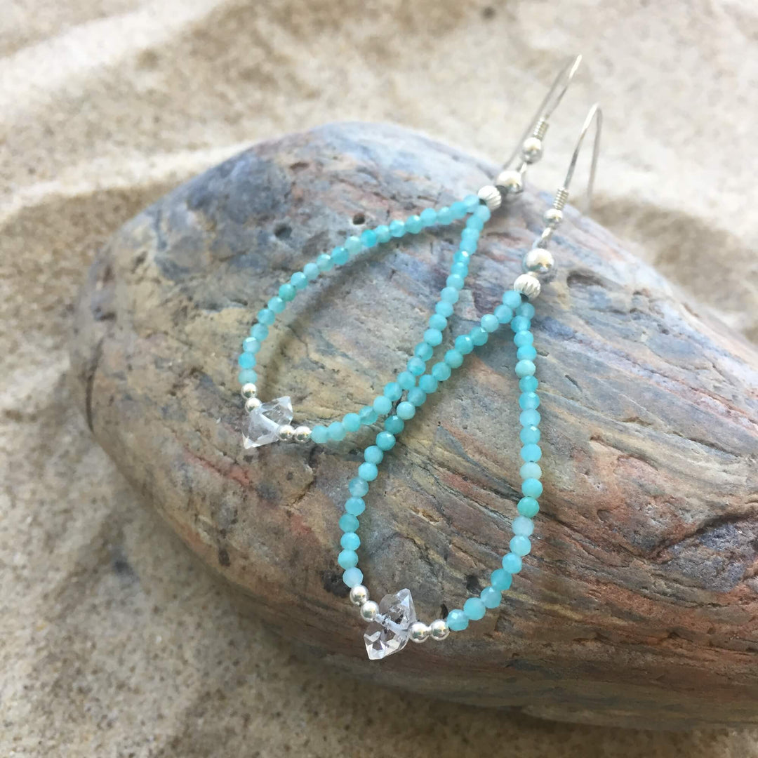 Amazonite & Herkimer Diamond Earrings