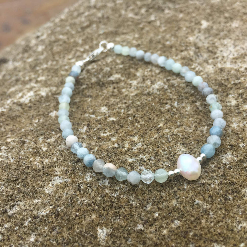 Aquamarine & Pearl Ladies Bracelet
