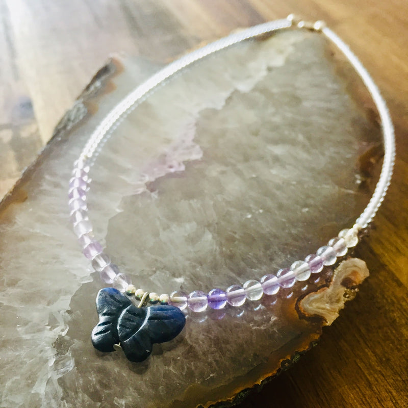 childrens ametrine and sodalite butterfly necklace